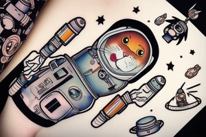 cat astronaut and a ufo tattoo idea
