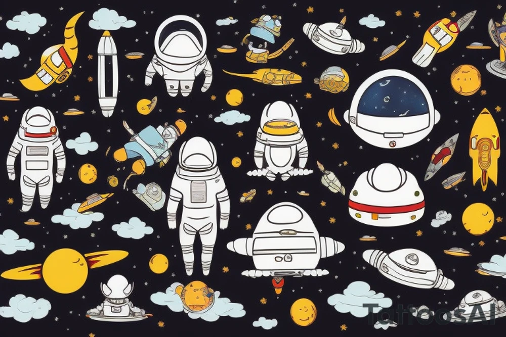cat astronaut and a ufo tattoo idea