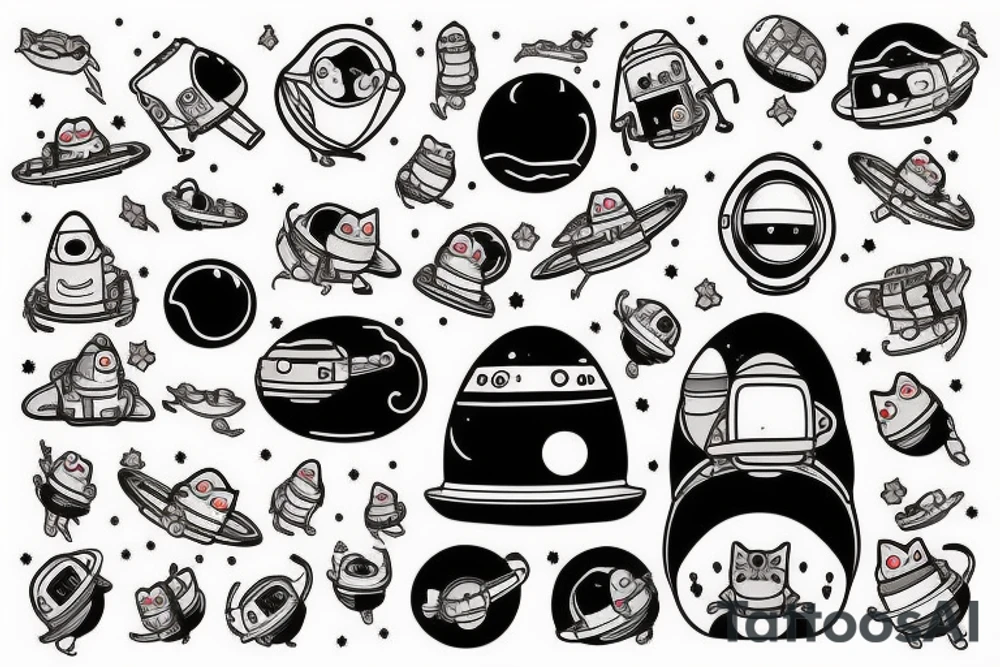 cat astronaut and a ufo tattoo idea