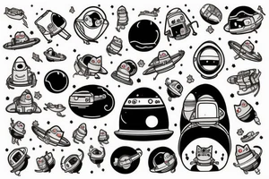 cat astronaut and a ufo tattoo idea