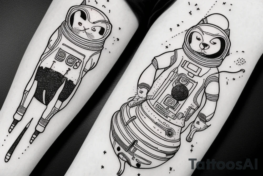 cat astronaut and a ufo tattoo idea