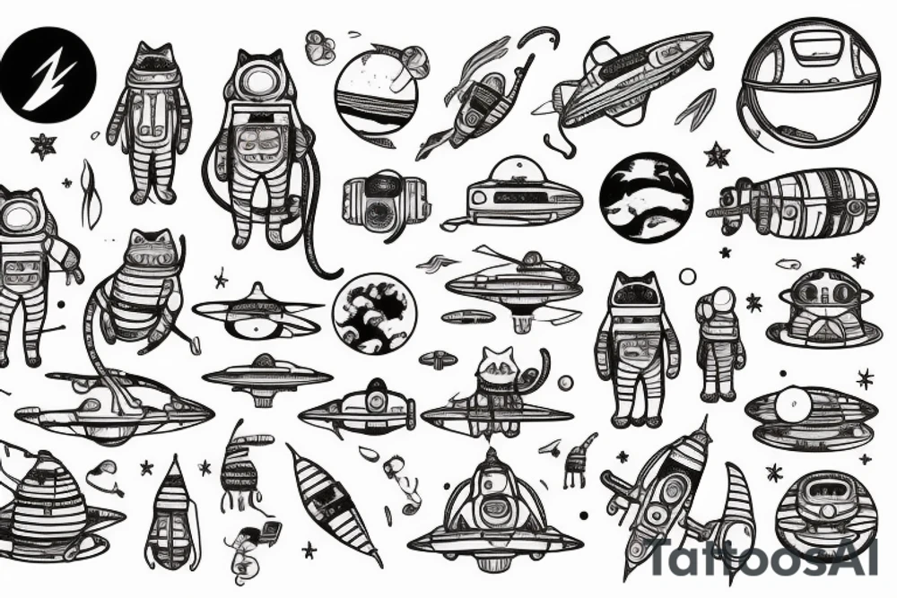 cat astronaut and a ufo tattoo idea