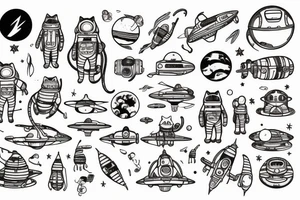cat astronaut and a ufo tattoo idea