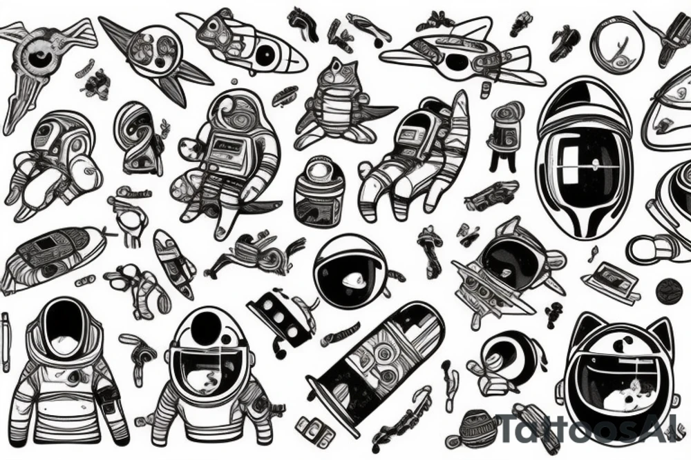 cat astronaut and a ufo tattoo idea