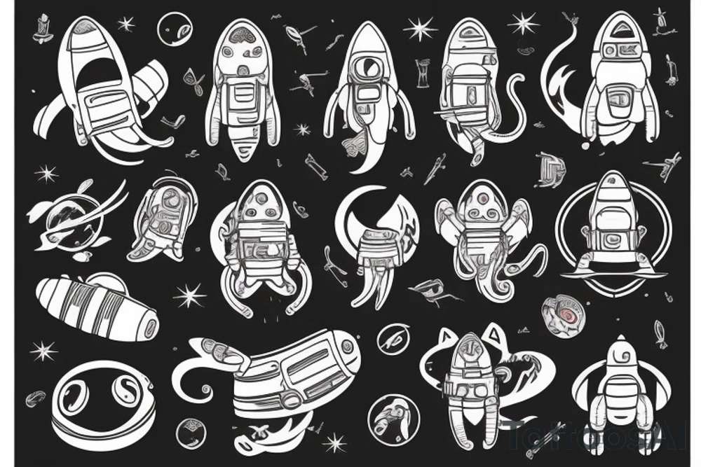 cat astronaut and a ufo tattoo idea