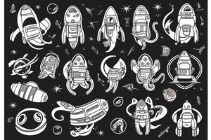 cat astronaut and a ufo tattoo idea