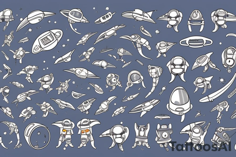 cat astronaut and a ufo tattoo idea