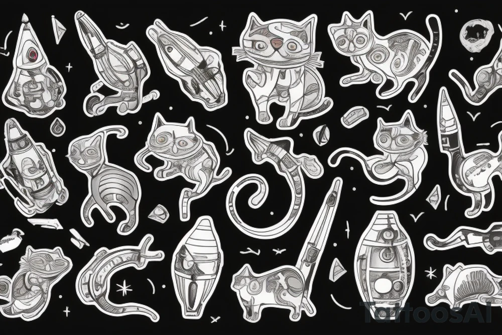 cat and a rocket tattoo idea