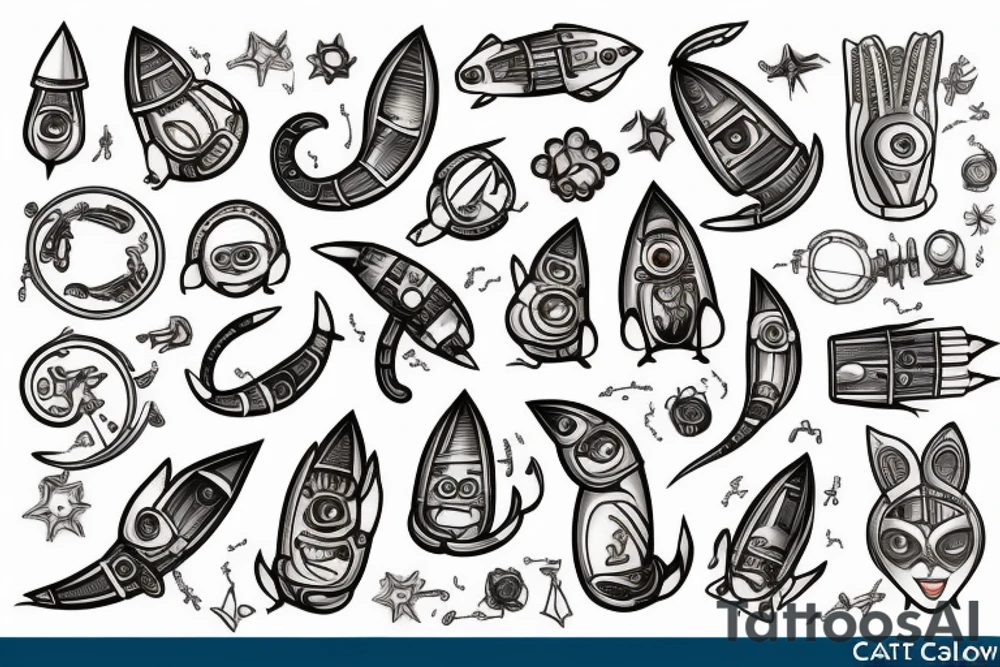 cat and a rocket tattoo idea