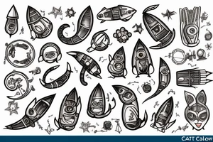 cat and a rocket tattoo idea