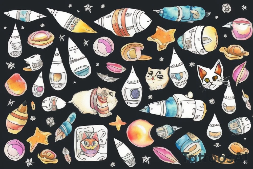 cat and a rocket tattoo idea