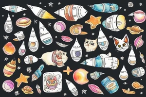 cat and a rocket tattoo idea