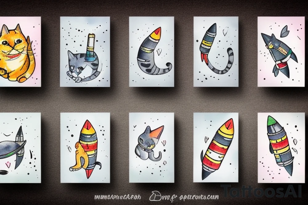 cat and a rocket tattoo idea