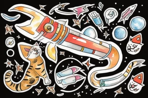 cat riding a rocket tattoo idea