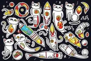 cat riding a rocket tattoo idea