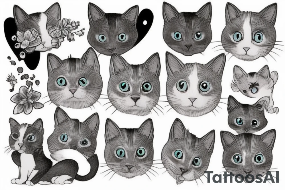 gray and white cat tattoo idea