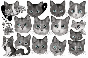 gray and white cat tattoo idea