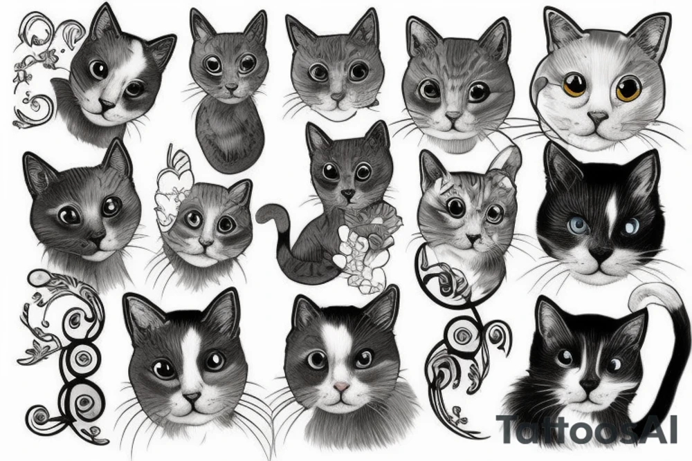 gray and white cat tattoo idea