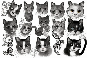 gray and white cat tattoo idea