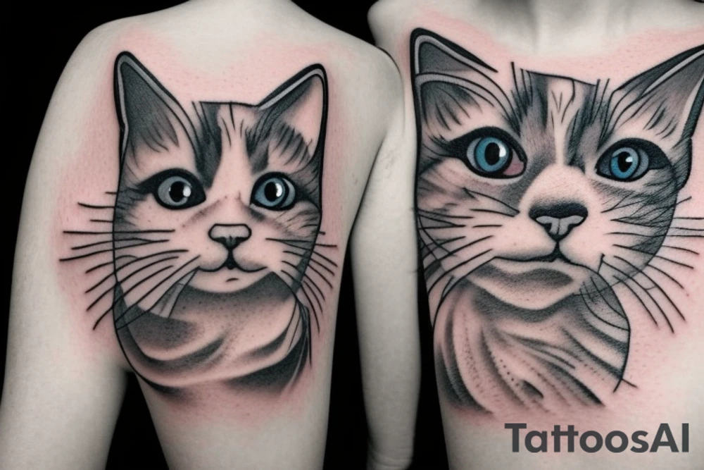 gray and white cat running tattoo idea