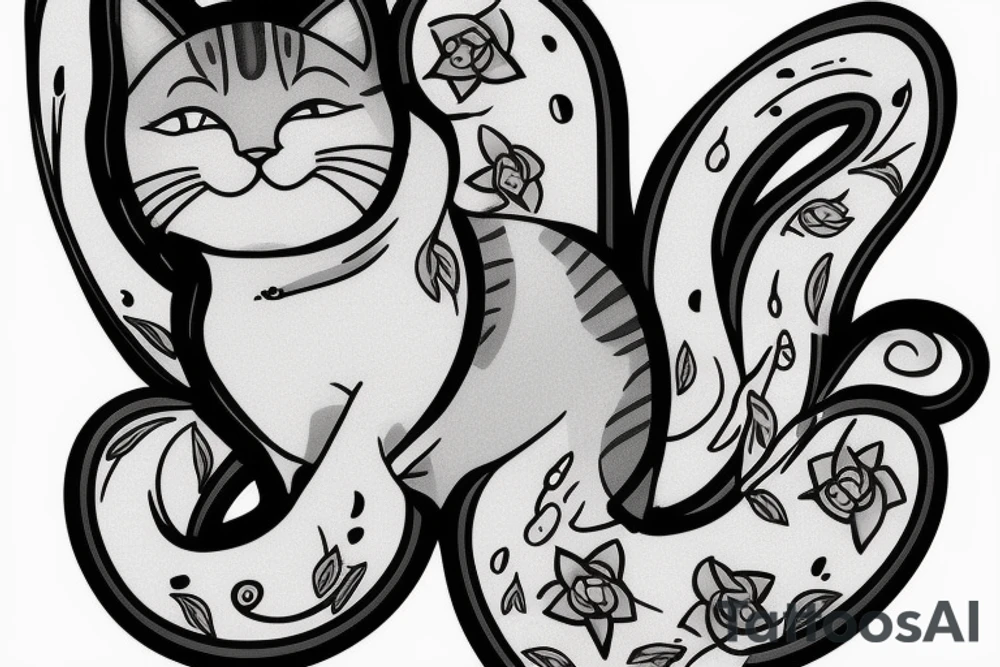 gray and white cat running tattoo idea