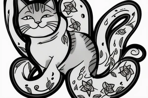 gray and white cat running tattoo idea