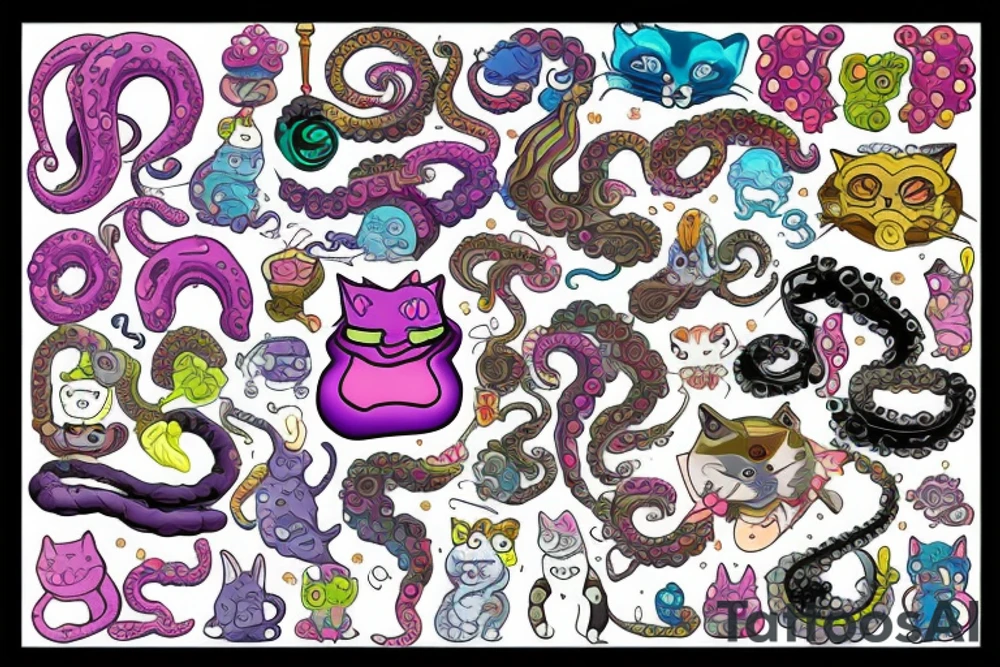 color tentacle cat tattoo idea