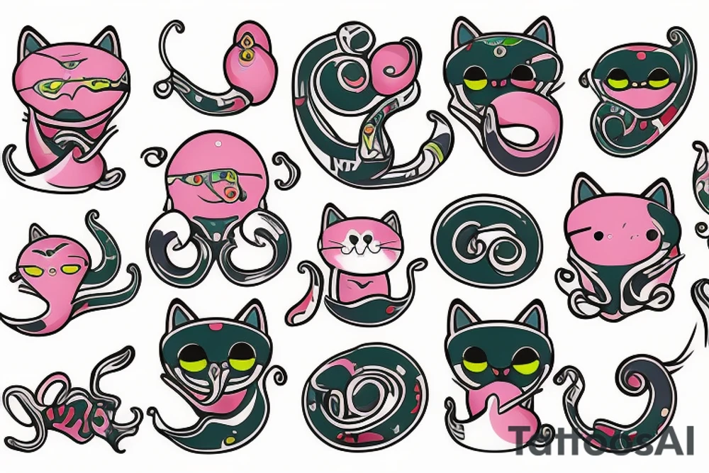 color squid cat tattoo idea