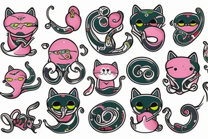 color squid cat tattoo idea