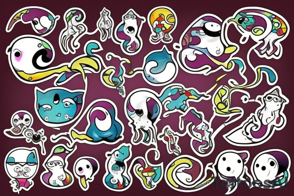 color squid cat tattoo idea