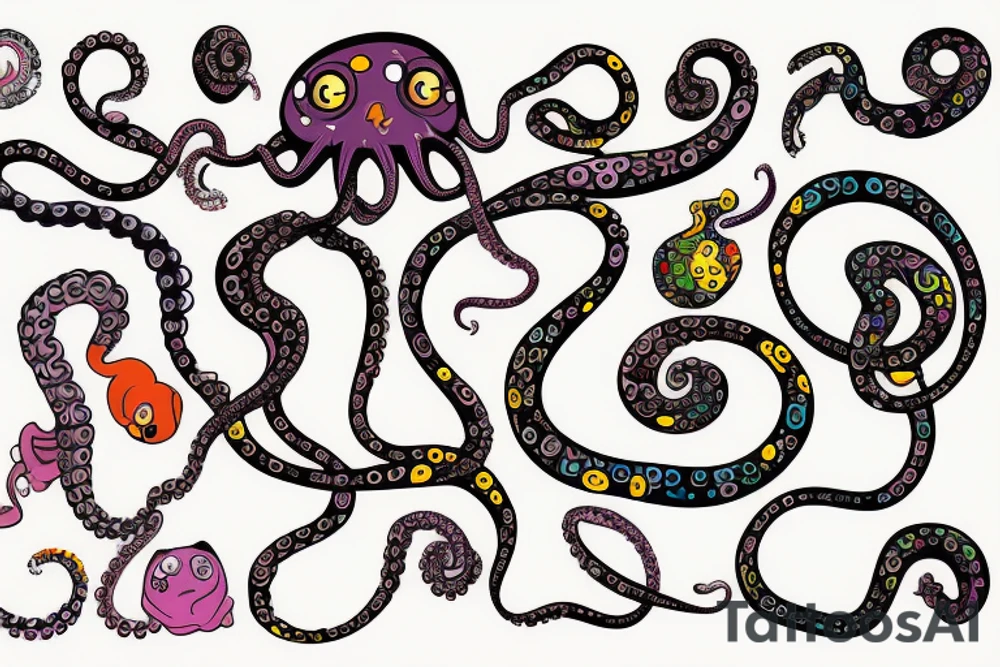 color octopus and cat tattoo idea