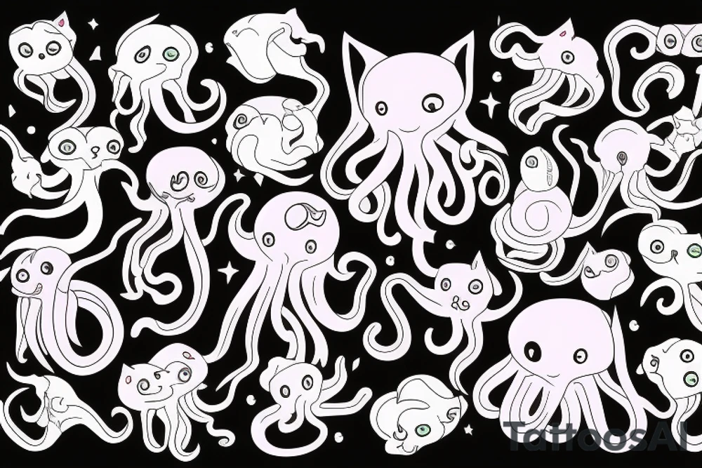 color octopus with cat head tattoo idea