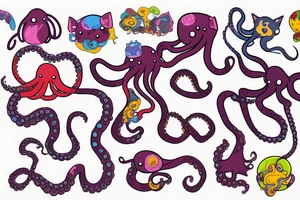 colorful octopus with cat ears tattoo idea