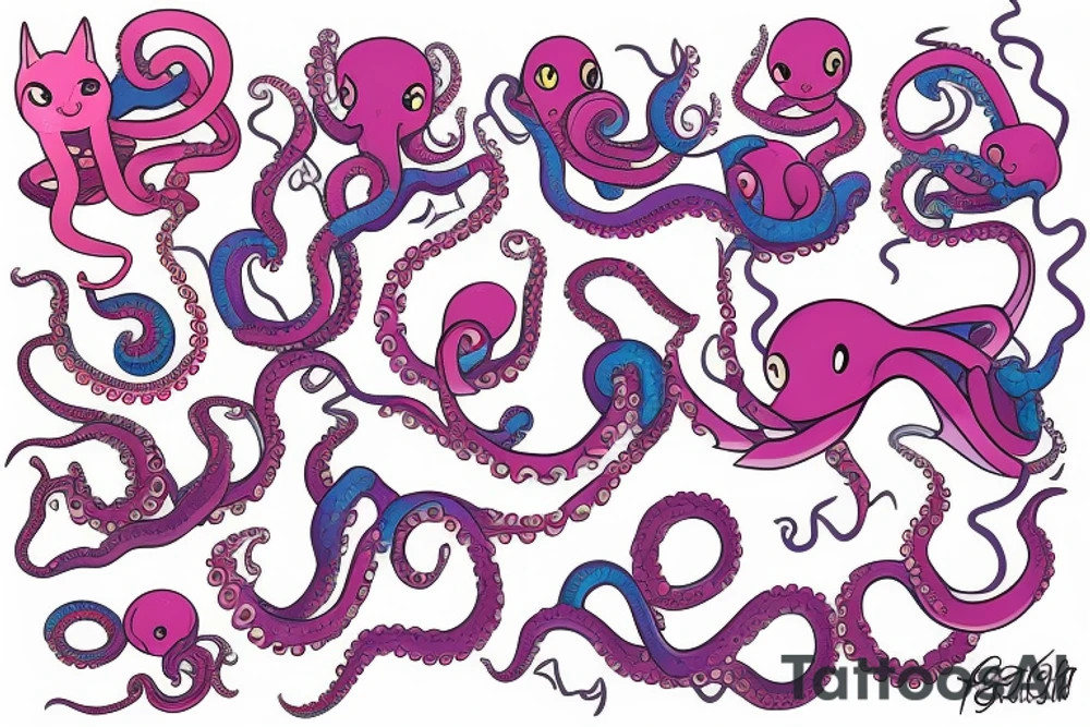 colorful octopus with cat ears tattoo idea