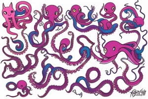 colorful octopus with cat ears tattoo idea