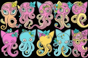 colorful octopus with cat ears tattoo idea
