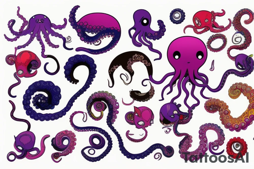 colorful octopus with cat ears tattoo idea