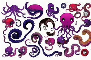 colorful octopus with cat ears tattoo idea