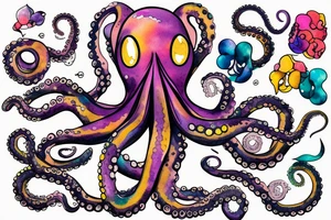 colorful octopus with cat ears tattoo idea
