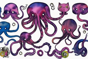 colorful octopus with cat ears tattoo idea