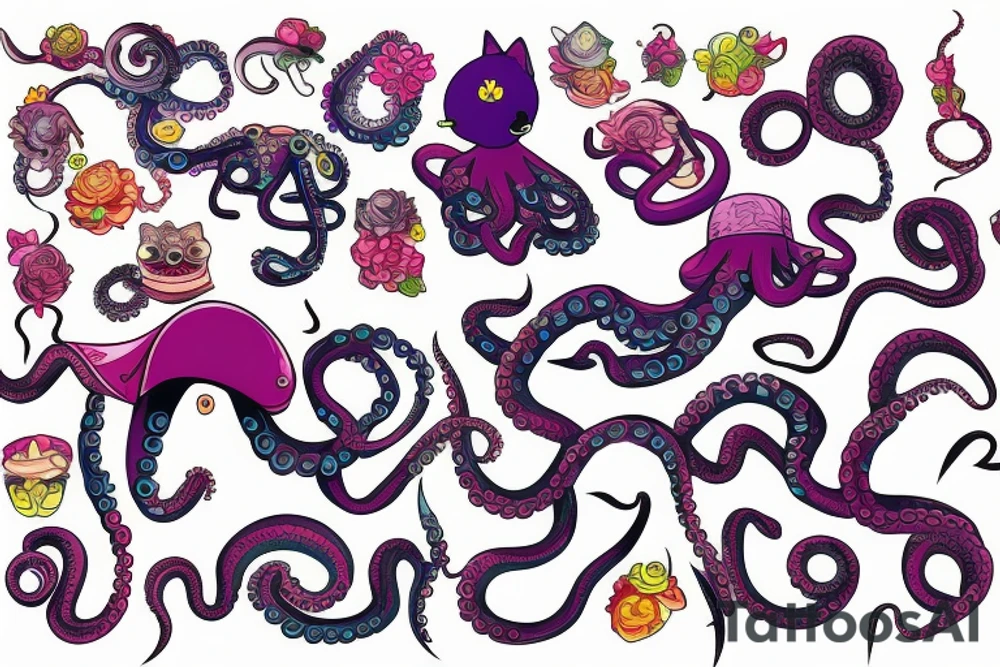 colorful octopus with cat ears tattoo idea