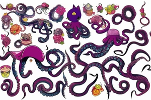 colorful octopus with cat ears tattoo idea