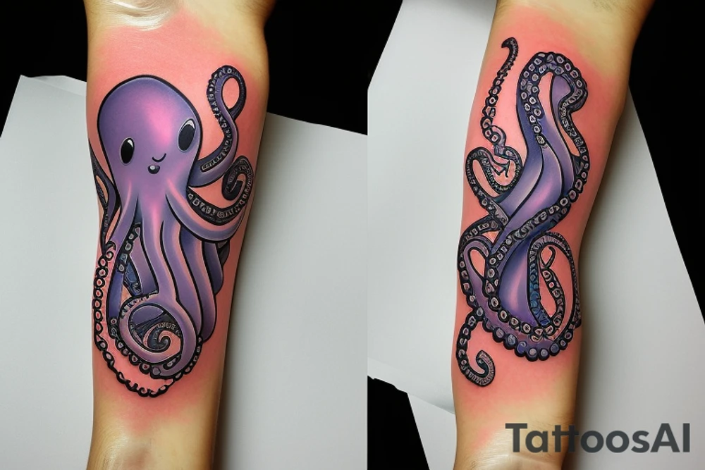 colorful octopus with cat ears tattoo idea