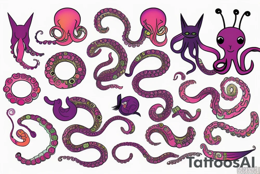 colorful octopus with cat ears tattoo idea