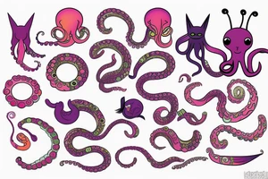 colorful octopus with cat ears tattoo idea