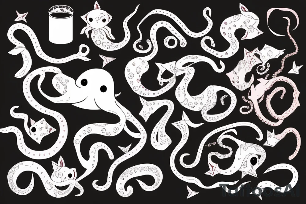 colorful octopus with cat ears tattoo idea
