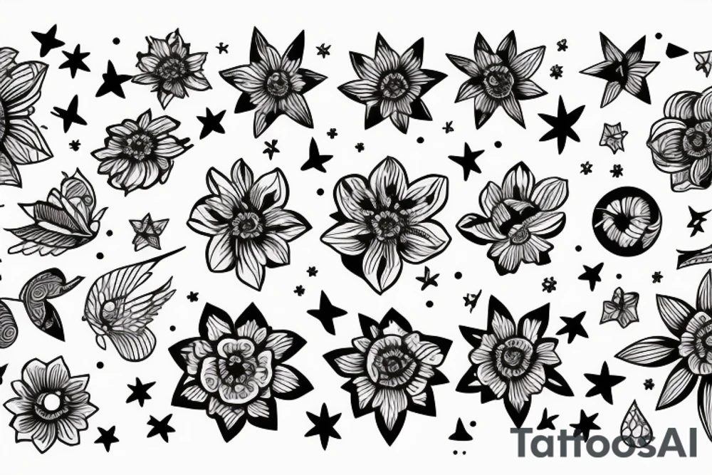 Flower with stars tattoo idea