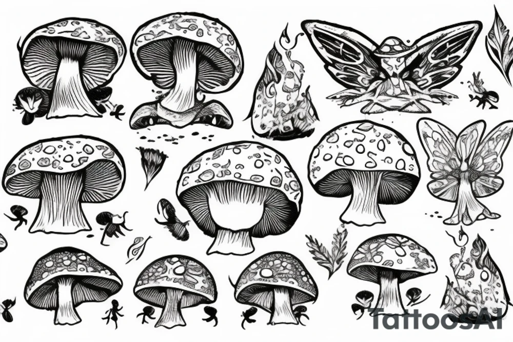 Mushroom frog with fairy wings tattoo idea