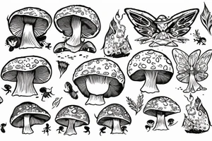 Mushroom frog with fairy wings tattoo idea