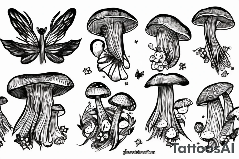 Mushroom with fairy wings tattoo idea